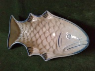 Stara ręcznie malowana szkliwiona ryba ceramiczna - śliczna