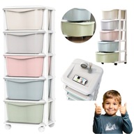 REGAŁ NA KÓŁKACH NA ZABAWKI PLASTIKOWY KÓŁKA SZUFLADY POJEMNIK 97X37X38CM