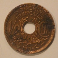 INDOCHINY FRANCUSKIE - 1/2 PÓŁ CENT - CENTYMA 1936 FRANCJA, INDIE, CHINY