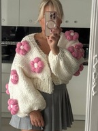 Kardigan handmade kwiatki 3d bufiaste rękawy sweetmarylove