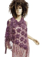 ŚLICZNA szydełkowa AŻUROWA CHUSTA kwiaty 3 D