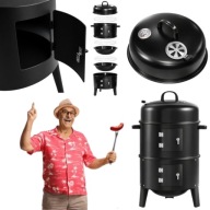 GRILL WĘGLOWY OGRODOWY 3w1 WĘDZARNIA BECZKA OGRODOWA TERMOMETR PALENISKO