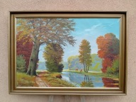 STARY DUŻY OBRAZ OLEJNY PŁÓTNO sygnowany