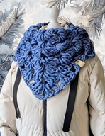 ZIMOWA SZYDEŁKOWA NIEBIESKA CHUSTA BANDANA Z WEŁNY CZESANKOWEJ_NA PREZENT!