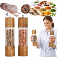 MŁYNEK DO SOLI PIEPRZU RĘCZNY MŁYNKI DREWNIANY ZESTAW 2 SZT. DO PRZYPRAW