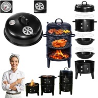 GRILL WĘGLOWY OGRODOWY 3w1 WĘDZARNIA BECZKA OGRODOWA PALENISKO + TERMOMETR