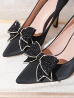 Ozdobne klipsy / kokardy do butów – czarne z cyrkoniami