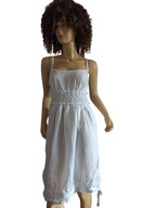 SUKIENKA włoska LNIANA 100 % len z gipiurą kieszeniami 36