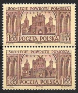 $$1954 ROCZNICA POWROTU POMORZA Fi 736 B1** gw/opis PODWÓJNE "L" w parze