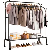 Duży WIESZAK NA UBRANIA Stojący Podwójny Stojak czarny na kółkach 150cm