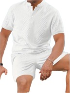 Męski Letni Zestaw Old Money – Koszula Krótki Rękaw Henley Szorty - Biały