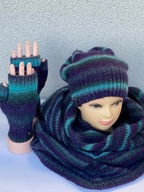 Ręcznie robiony komplet czapka ,chusta ,mitenki.
