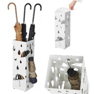 STOJAK NA PARASOLE METALOWY BIAŁY KOSZ Z OCIEKACZEM NA PARASOLKI + HACZYKI