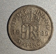 Wielka Brytania 6 pensów 1939r. Srebro BCM