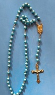 Piękny stary wymodlony różaniec kolor niebieski FATIMA
