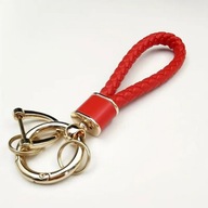 Stylowy czerwony brelok/smycz do kluczy – plecionka ze złotym wykończeniem