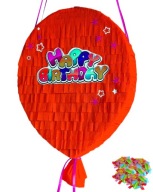 Piniata Balon Happy Birthday 37*30*8cm czerwony. Konfetti gratis.