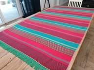 TKANY WEŁNIANY KILIM KAPA NARZUTA PASIAK FRĘDZLE 132 x 213 B1