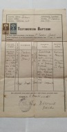 Świadectwo chrztu Testimonium Baptismi 1921 r.