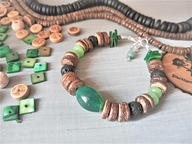 ETNO bransoletka zielone agaty, masa perłowa, czarna lawa BlackberriesArts