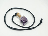 Naszyjnik wisiorek z minerałami ametyst fluoryt buteleczka rzemyk