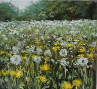 Dmuchawce" obraz olejny na płótnie 30x30cm , oryginał Garncarek Al,,,