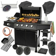 DUŻY GRILL GAZOWY ŻELIWNY RUSZT NIERDZEWNY LEHMANN OHIO 4+1 POKROWIEC XXL