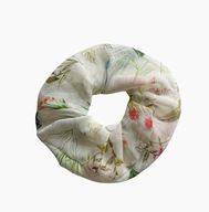 gumka frotka do włosów scrunchie tiulowa kwiaty XL duża kremowa wzór print