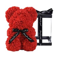 RÓŻANY MIŚ Z RÓŻ DUŻY Z PŁATKÓW RÓŻ KOKARDA PUDEŁKO PREZENT NA DZIEŃ KOBIET