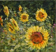 Słoneczniki" obraz olejny na płótnie 30x30cm , oryginał Garncarek Al,,,