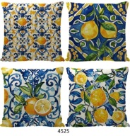 Poszewki na poduszki 4 sztuki 45x45 cytryny lemons niebieskie kafelki 4525