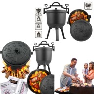 KOCIOŁEK ŻELIWNY GARNEK MYŚLIWSKI OGNISKO GRILL MOCNY SOLIDNY 8L