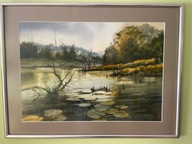 Beata Gugnacka Pejzaż akwarela 34x49 z ramą