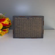 Skarbonka Wykreślana SZARA Drewniana Wyzwanie 10000zł Oszczędzanie Prezent