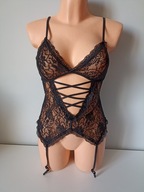 Śliczne body/koszulka czarne z koronki