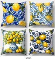 Poszewki na poduszki 4 sztuki 45x45 cytryny lemons niebieskie kafelki 45302