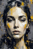 Zaduma kobieta abstrakcja portret głowa obraz olejny na płótnie 58x85 salon