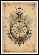 A2 PLAKAT RYSUNEK SZKIC VINTAGE RETRO STARY ZEGAR ZEGAREK ANTYK