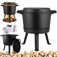 KOCIOŁEK ŻELIWNY MYŚLIWSKI WĘGIERSKI 8L NA OGNISKO GRILL GARNEK + PATELNIA