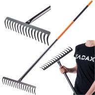 GRABIE METALOWE SOLIDNE OGRODOWE DO LIŚCI TRAWY Z TRZONKIEM 154CM 16 ZĘBÓW