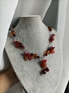 Naszyjnik - jesienny, z wisienką - rękodzieło, stal nierdzewna