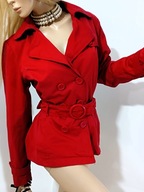 o__r__s__a__y czerwony płaszcz krótki trencz z paskiem vintage XL