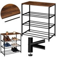 REGAŁ NA BUTY SZAFKA LOFT METALOWA PÓŁKA STOJAK OBUWIE DREWNO 4 POZIOMY