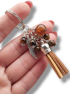 042 Oryginalny BRELOK do kluczy caramel, do torebki, agat, tygrysie oko