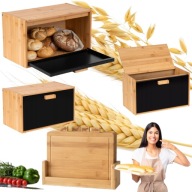 CHLEBAK DREWNIANY BAMBUSOWY DUŻY POJEMNIK NA CHLEB Z PÓŁKA CZARNY DESKI