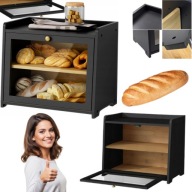 CHLEBAK DREWNIANY CZARNY DUŻY BAMBUSOWY DWUPOZIOMOWY DO CHLEBA TODOMI
