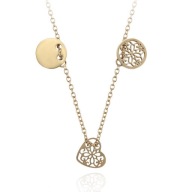 Naszyjnik Złoty SERCE KÓŁKO KWIATEK Celebrytka PUDEŁKO stal pozłacana