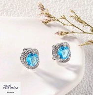 Kli0012 Klipsy stal cyrkonie kamień akrylowy jasnoniebieski