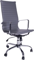FOTEL designerski biurowy obrotowy srebrny chrom ekoskóra szara