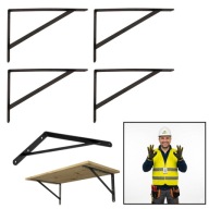 ZESTAW 4x MOCNY WSPORNIK PÓŁKI POD PÓŁKĘ CZARNY STALOWY DOMAX 400x250 MM